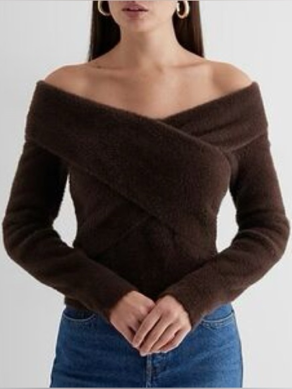 Express Faux Fur Off The Shoulder Surplice Sweater Women NWT XS